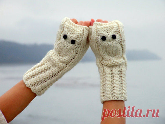 Митенки с совами, вяжем спицами