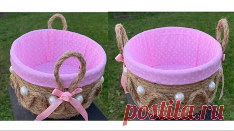 DIY Jute Organizer Basket/ jute rope basket with handles