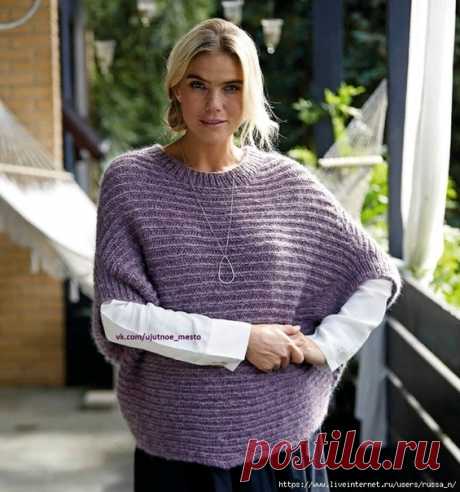 Жилет. связанный поперек
(Без выкройки)

РАЗМЕРЫ S/М (L/XL)
Ширина изделия (на уровне рукавов): 84 (94) см
Длина изделия: примерно 52 (54) см

ВАМ ПОТРЕБУЕТСЯ
Пряжа 1 (60% мохера, 15% шерсти, 25% шелка; 50 г/280 м) – 3 (3) мотка сиреневой;
пряжа 2 (80% шерсти, 20% нейлона; 50 г/175 м) – 6 (6) мотков лилово-розовой; круговые спицы № 6 длиной 80 см; круговые спицы № 5 длиной 40 или 60 см.

ПОЛУПАТЕНТНЫЙ УЗОР

1-й р. (= лиц. ряд): вязать попеременно 1 лиц., 1 изн. до конца ря...