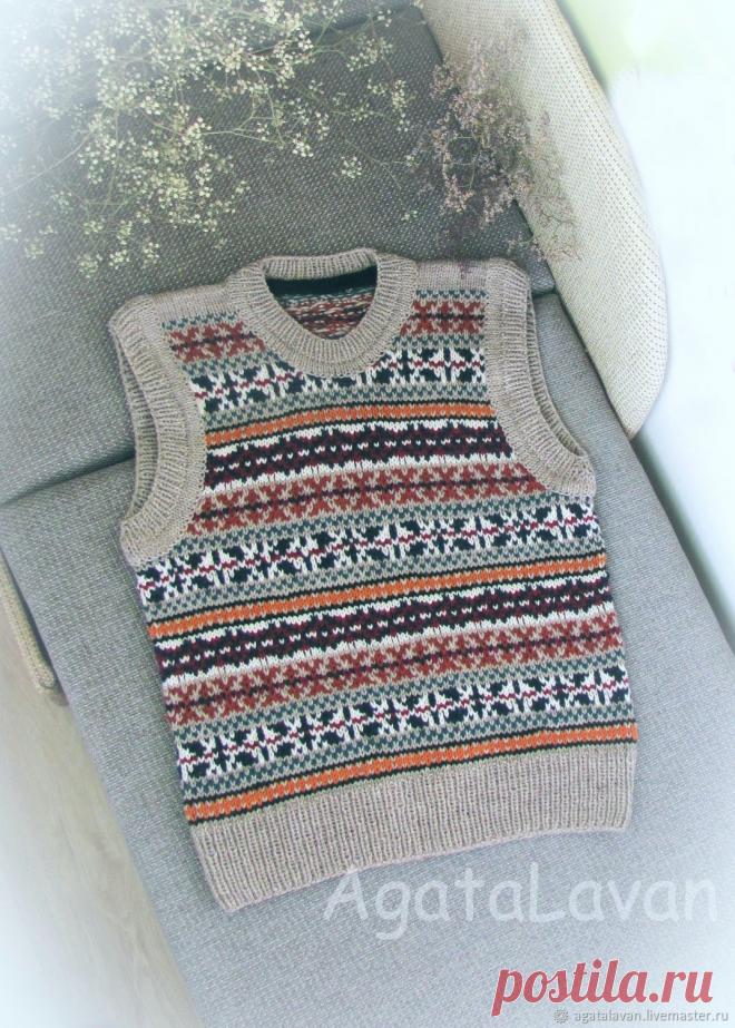Вязаный спицами жаккардовый жилет – купить в интернет-магазине на Ярмарке Мастеров с доставкой - GPPN5RU | Евпатория