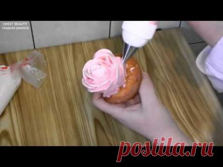 (97) украшение тортов -как сделать розу из крема, cake decoration - how to make a rose cream - YouTube