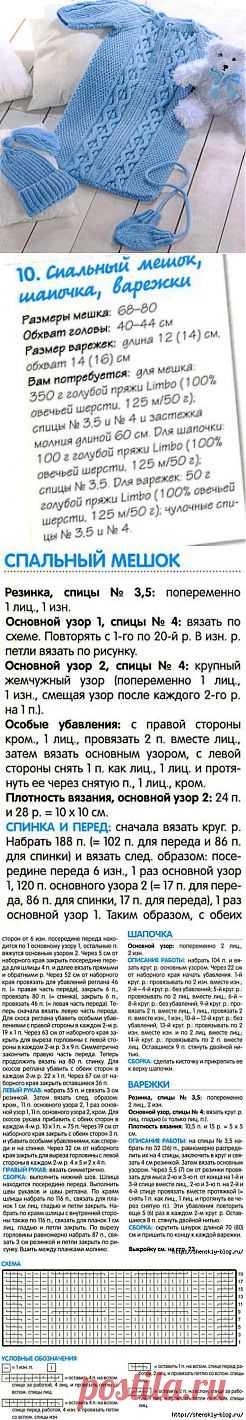 Комплект для новорождённого: спальный мешок, шапочка и варежки. Вязание спицами | Наш дом