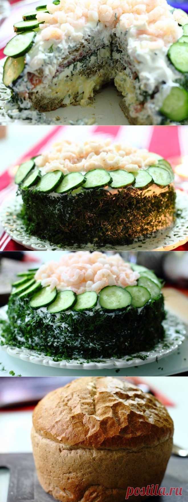 Как приготовить бутербродный торт с семгой и креветками  - рецепт, ингридиенты и фотографии