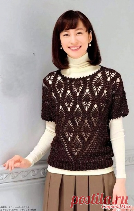Ажурная безрукавка с треугольной вставкой из узора "ананас". Крючок. - ВЯЗАНАЯ МОДА+ ДЛЯ НЕМОДЕЛЬНЫХ ДАМ - Страна Мам
