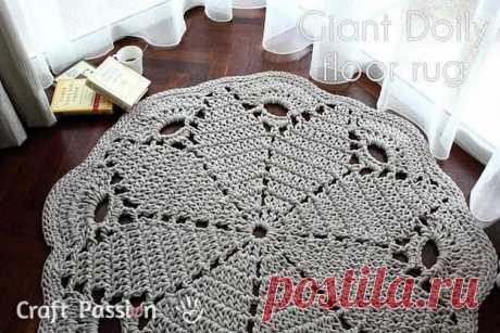 Поделки своими руками - Коврик крючком из толстой пряжи.