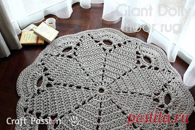Поделки своими руками - Коврик крючком из толстой пряжи.