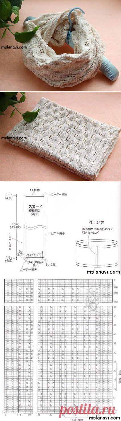 Вяжем снуд спицами с узором листики | Мисс Лана Ви | Ms Lana Vi