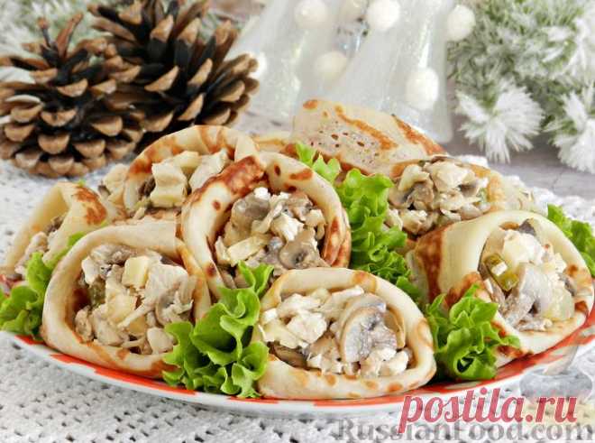 Рецепт: Мясной салат в блинчиках на RussianFood.com