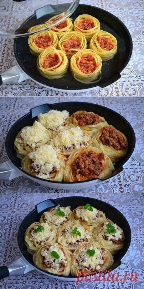 Гнезда с фаршем и овощами