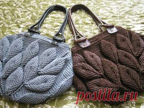 Сумочку листиками вяжут на осинке. Схемы и описание