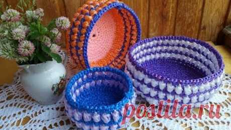 Круглая корзинка крючком. Крючок для начинающих 2019.