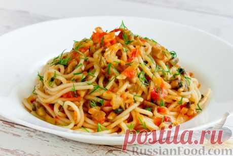 Рецепт: Спагетти с грибами и помидорами на RussianFood.com