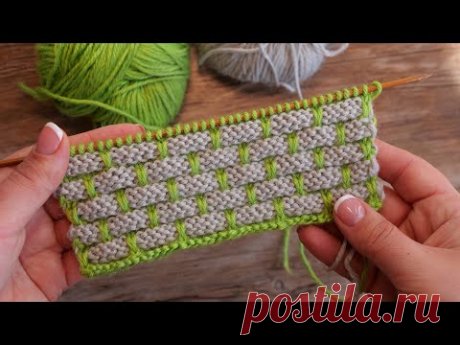«Кирпичи» двухцветный узор спицами ⛔ «Bricks» knitting pattern
