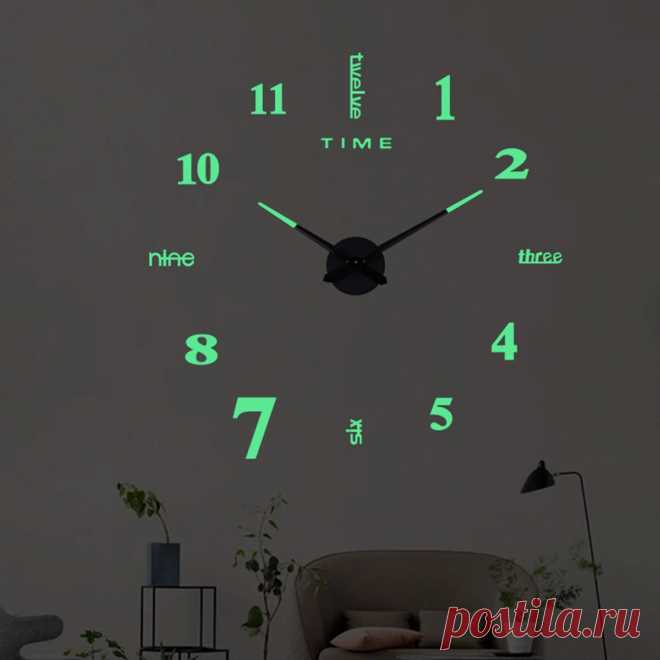 27/37/47 inch 3D DIY Wall Clock Silent Large Quartz Luminous Wall Night Clocks - US$6.37
