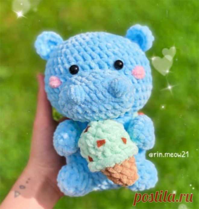 Бегемот и его мороженое крючком. Амигуруми схемы и описания. Автор: @rin.meow21 | IRINELY.ART