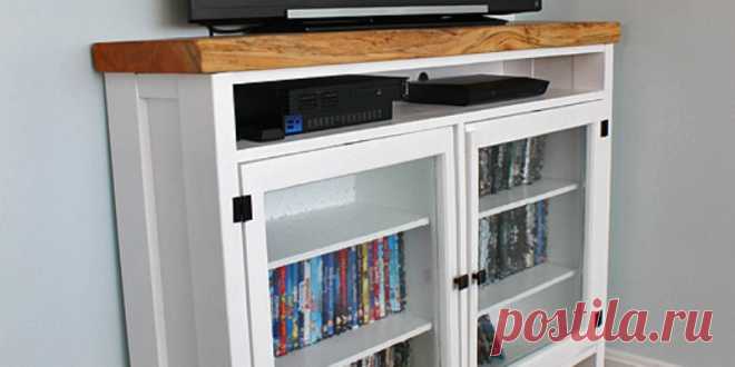 Remodelaholic | Build a TV Console Using Old Windows Give your media cabinet some instant character by building a TV console using old windows and reclaimed wood. Plenty of storage for DVDs and games.