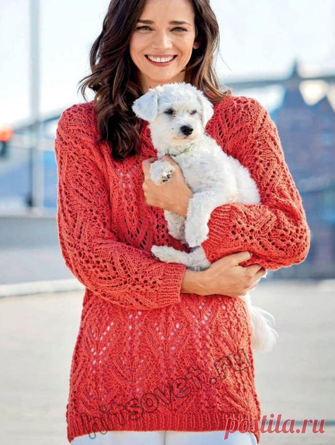 Удлинённый ажурный джемпер спицами. / Хитсовет