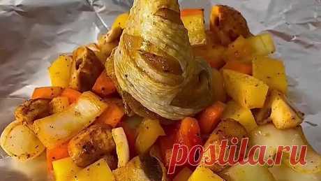 Это идеально пропеченная картошечка с овощами и с курицей