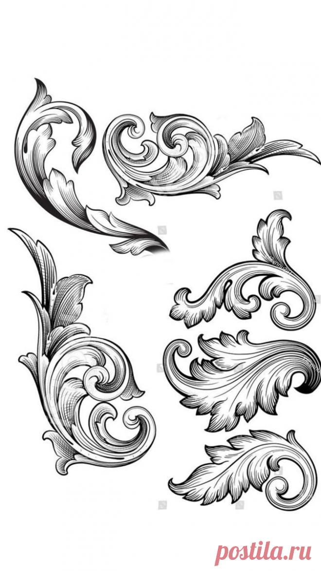 Гравировка. Эскиз. Растительный орнамент.