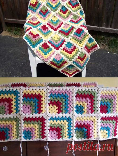 Как связать плед квадратами от угла.