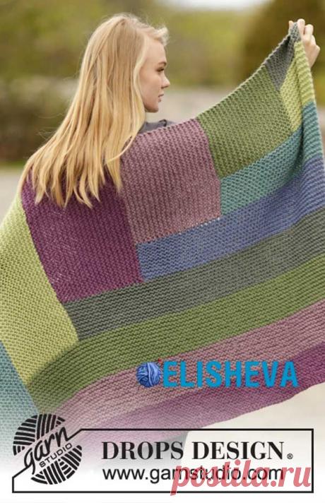 Разноцветный плед от Drops Design, вязаный спицами платочным узором