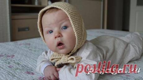 Шапочка спицами малышу с диагональной косой