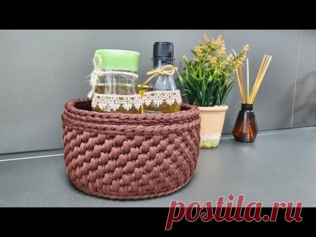 Легкая корзинка из трикотажной пряжи - Пошагово