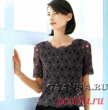 Кофточка из ажурных мотивов (вязание крючком)