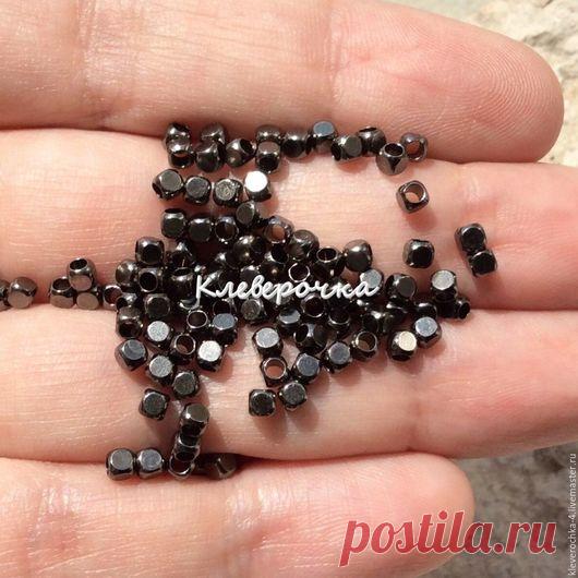 Купить 20 шт/ Латунные бусины 2,5 мм кубик цвет графит для украшений