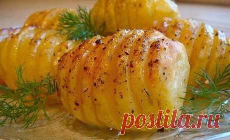 Картошечка неимоверно вкусная 

Ингредиенты: 
-картошка 
-растительное масло 
-специи 

Приготовление: 
1. Почистить картошку 
2. Взять столовую ложку и поместить в неё картошину. Придерживая рукой ложку с картошкой, ножом сделать прорезы до упора в ложку (получаются надрезы - ложка не даёт разрезать картошку до конца) 
3. Уложить картошку в форму, полить растительным маслом и присыпать приправой - соль, перец и травы по вкусу. 
4. Запечь в духовке до готовности при темпер...