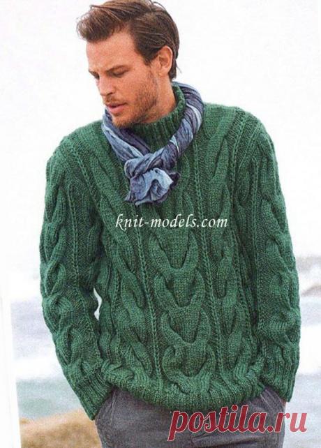 Мужской свитер узором из кос.