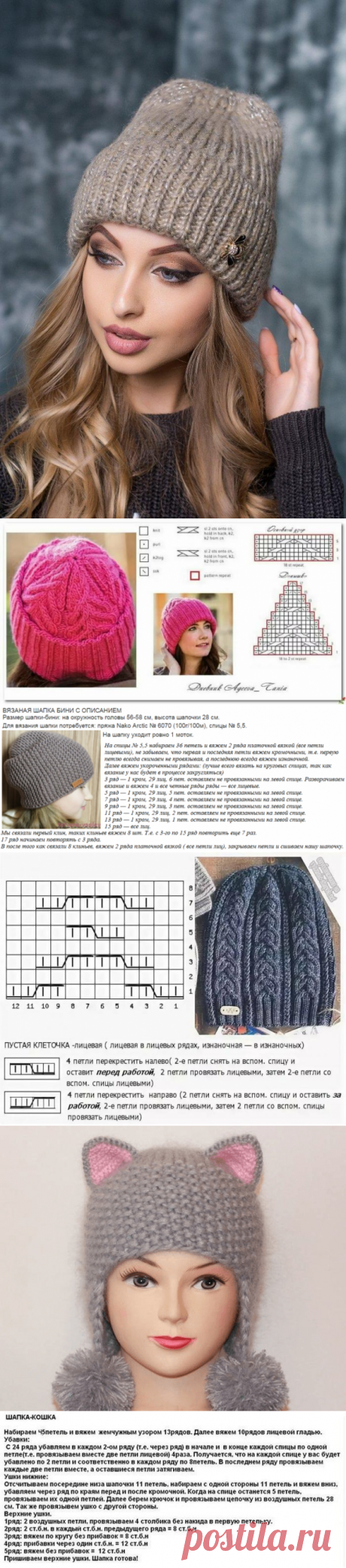 5 модных вязанных шапок на зиму: схемы