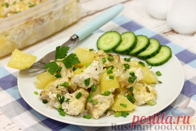 Рецепт: Картошка с курицей (в микроволновке) на RussianFood.com
