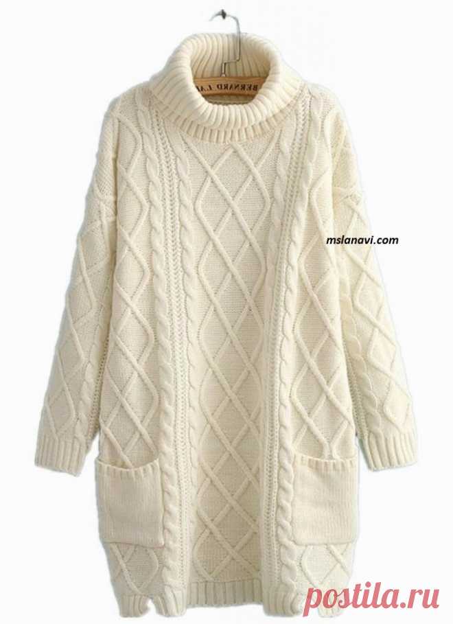 Вязаное платье свободного кроя (вязание спицами)