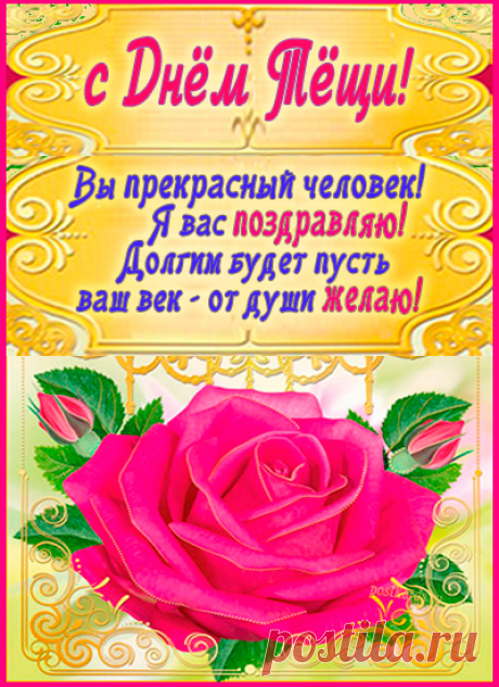 Вас с Днем тещи поздравляю!
Это статус не простой.
Стать зятьку любимой мамой
Вам приказано судьбой. Открытки на День тещи!