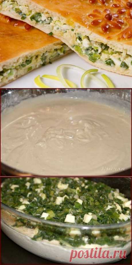 Быстрый (заливной) пирог с зелёным луком и яйцом.