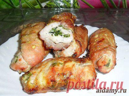 Рулетики из свинины с зелёным луком и сыром » Любимые рецепты