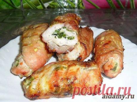 Рулетики из свинины с зелёным луком и сыром » Любимые рецепты