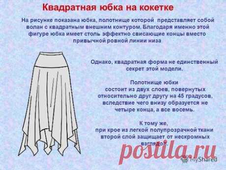 Презентация на тему: "На рисунке показана юбка, полотнище которой представляет собой волан с квадратным внешним контуром. Благодаря именно этой фигуре юбка имеет столь эффектно.". Скачать бесплатно и без регистрации.