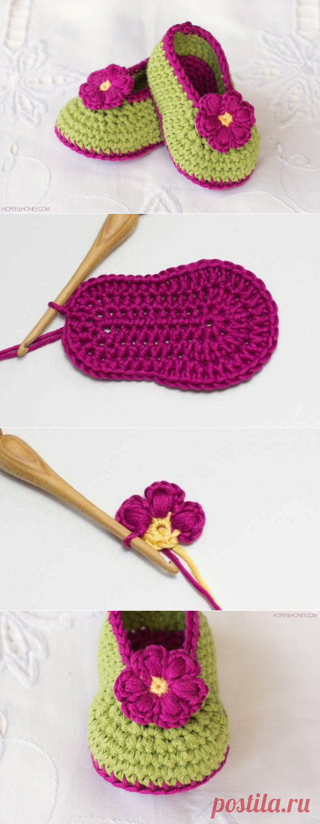 Как связать пинетки с цветами крючком: схемы