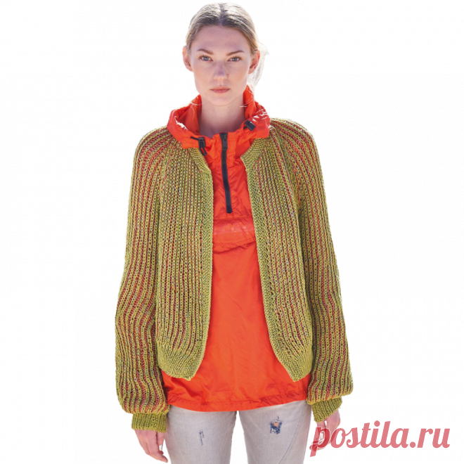 Рельефное вязание, объёмная резинка. Жакет двухцветной резинкой бриошь.