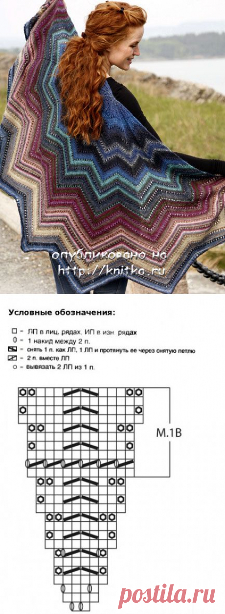 Шаль из пряжи секционного крашения