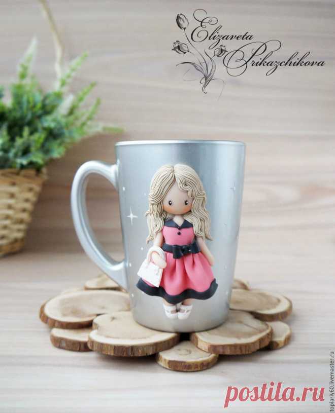 Купить Кружка с декором из полимерной глины 