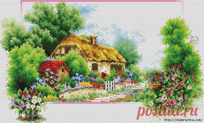 Весна. Схема вышивки крестом.