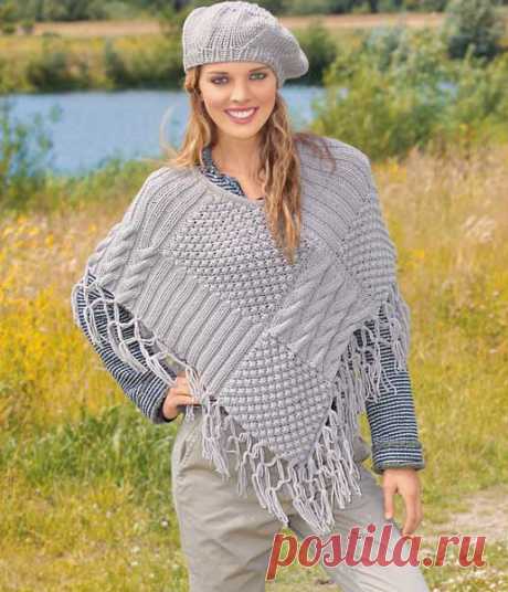 Пончо в стиле «пэчворк» - схема вязания спицами. Вяжем Пончо на Verena.ru
