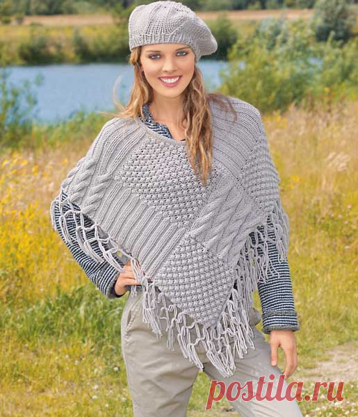 Пончо в стиле «пэчворк» - схема вязания спицами. Вяжем Пончо на Verena.ru