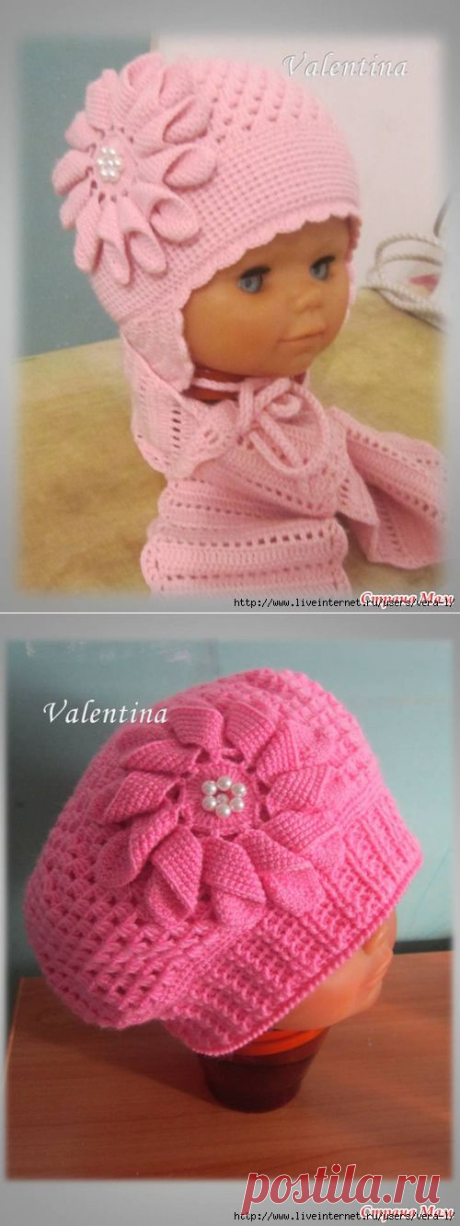 Теплые берет и шапочка с одинаковым рисунком