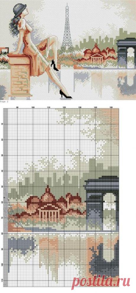 Вышивка Париж схема. Вышивка с девушкой схема | Домоводство для всей семьи