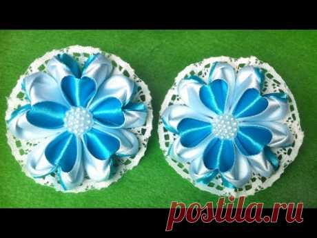 Бантики цветочки с новым лепестком канзаши Сердце из атласных лент. Flower bows a new Kanzashe petal - YouTube