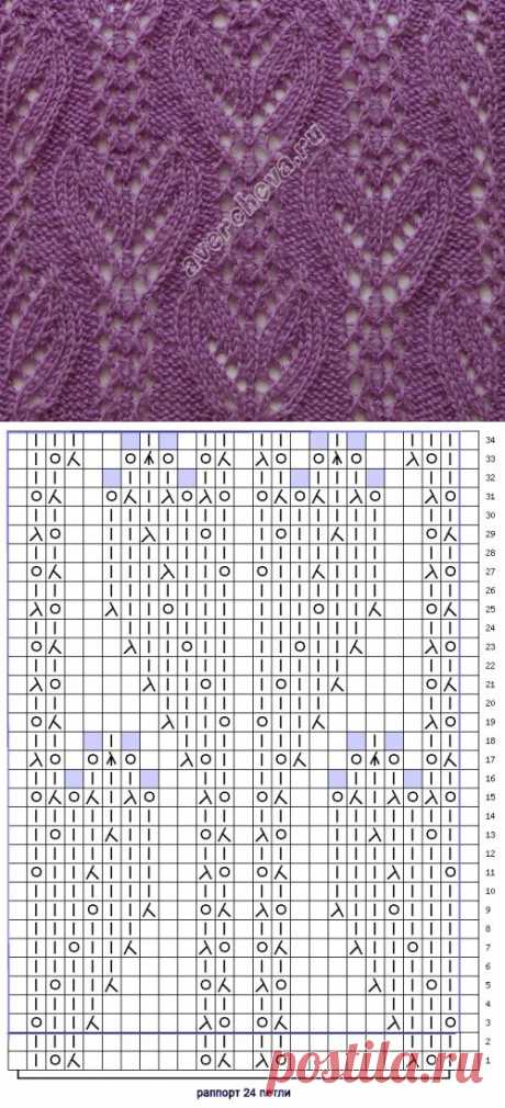 узор 173 ажурные тюльпаны | каталог вязаных спицами узоров